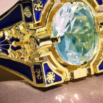 Unique Square Enameled 14k YG Aquamarine Ring