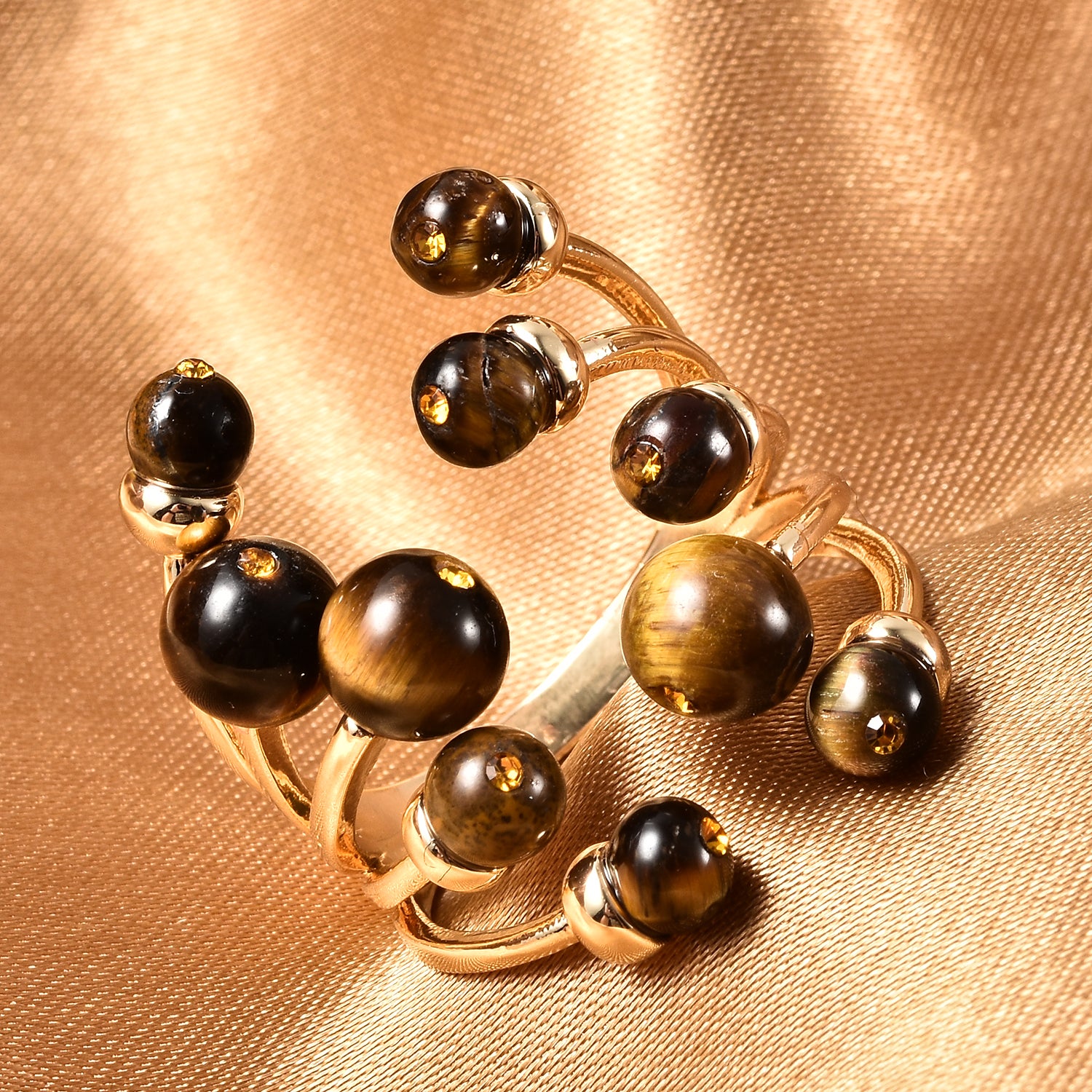 Open Cage Genuine Stone Ring in Lapis Lazuli, Tiger's Eye or Howlite