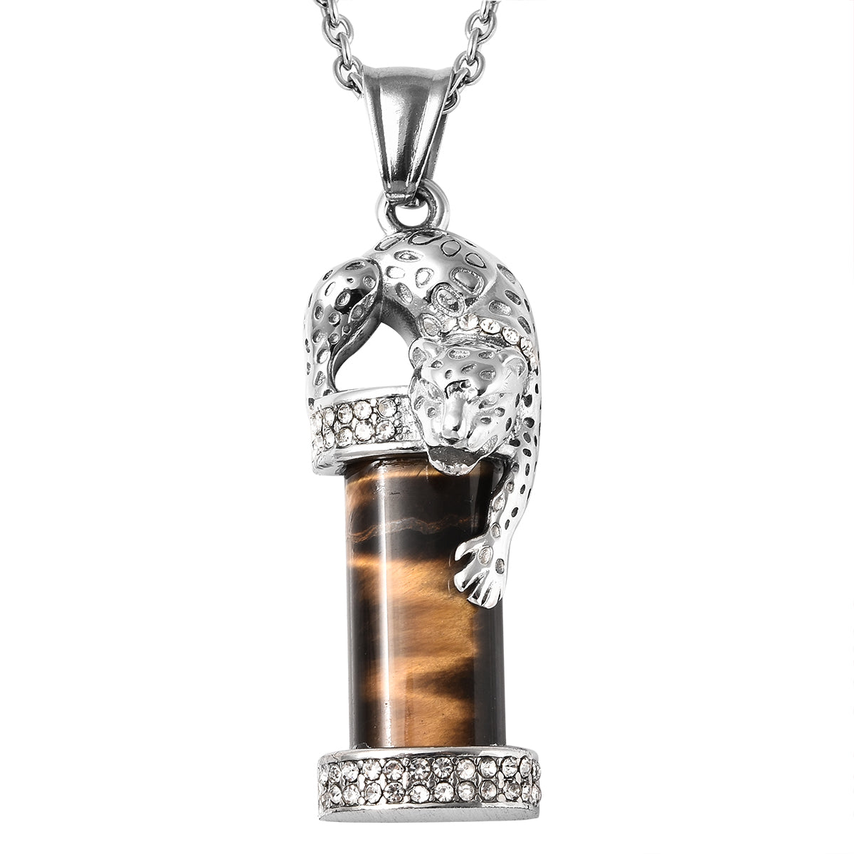 Tiger's Eye and Crystal Tiger Pendant Necklace