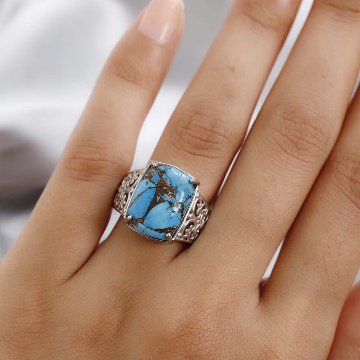 Stylish Matrix Chestnut Brine Turquoise Solitaire Ring Size 8