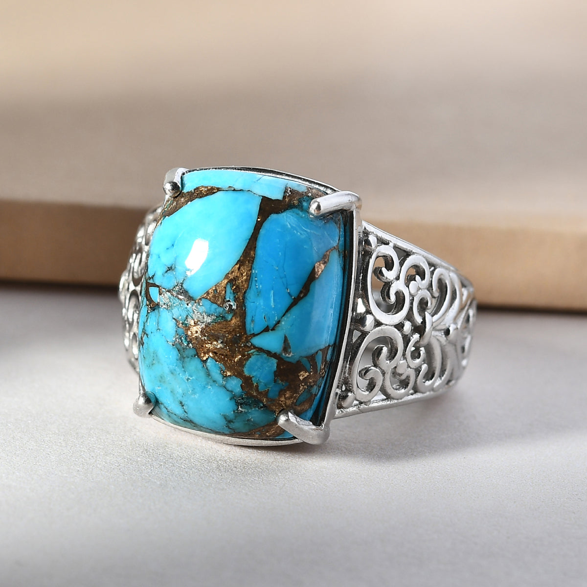 Stylish Matrix Chestnut Brine Turquoise Solitaire Ring Size 8