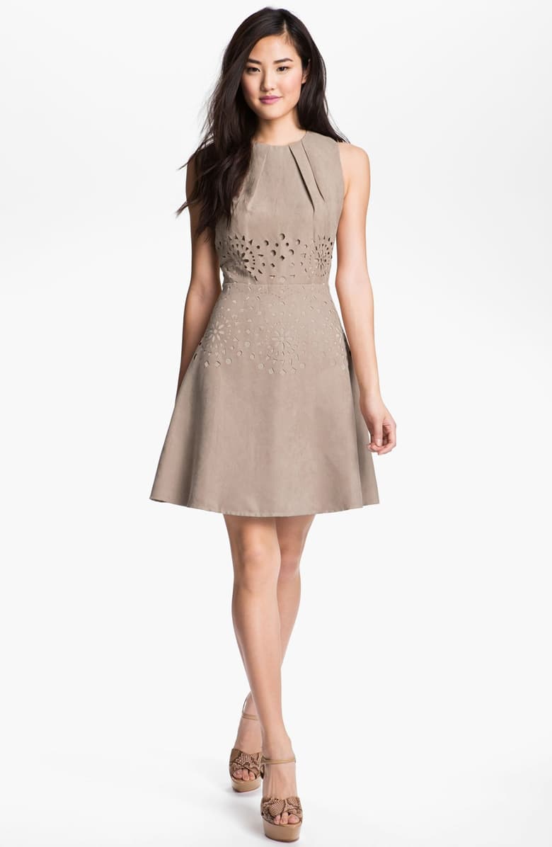 Suede Fit and Flare Dress with Cut Outs Size 2