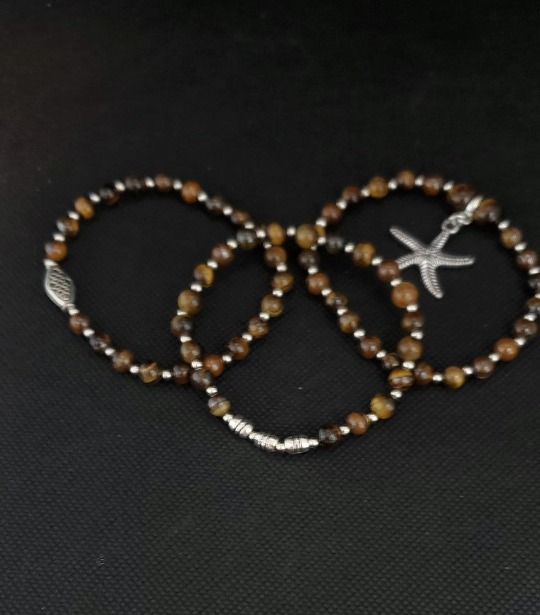 Added Golden Brown Tiger's Eye Bracelet Set Unisex