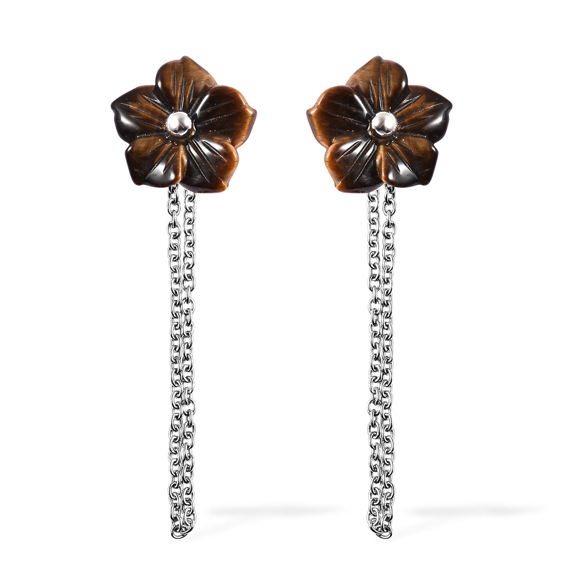 Hand Carved Tiger Eye Drop Earrings