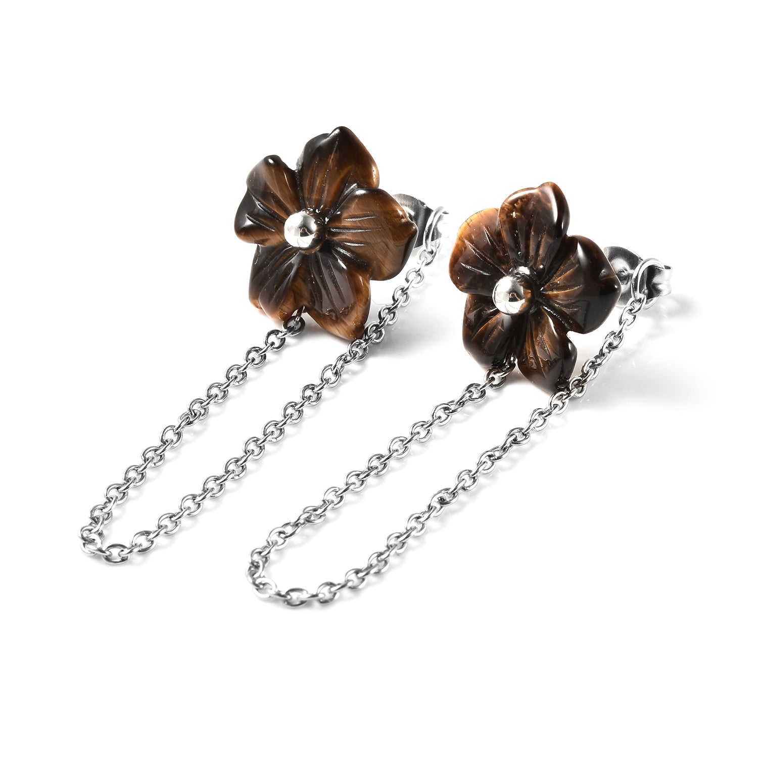 Hand Carved Tiger Eye Drop Earrings