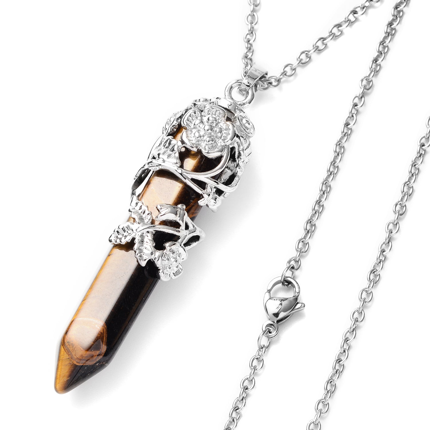 3 pc Genuine Tigers Eye, Bracelets, Pointer Pendant Necklace