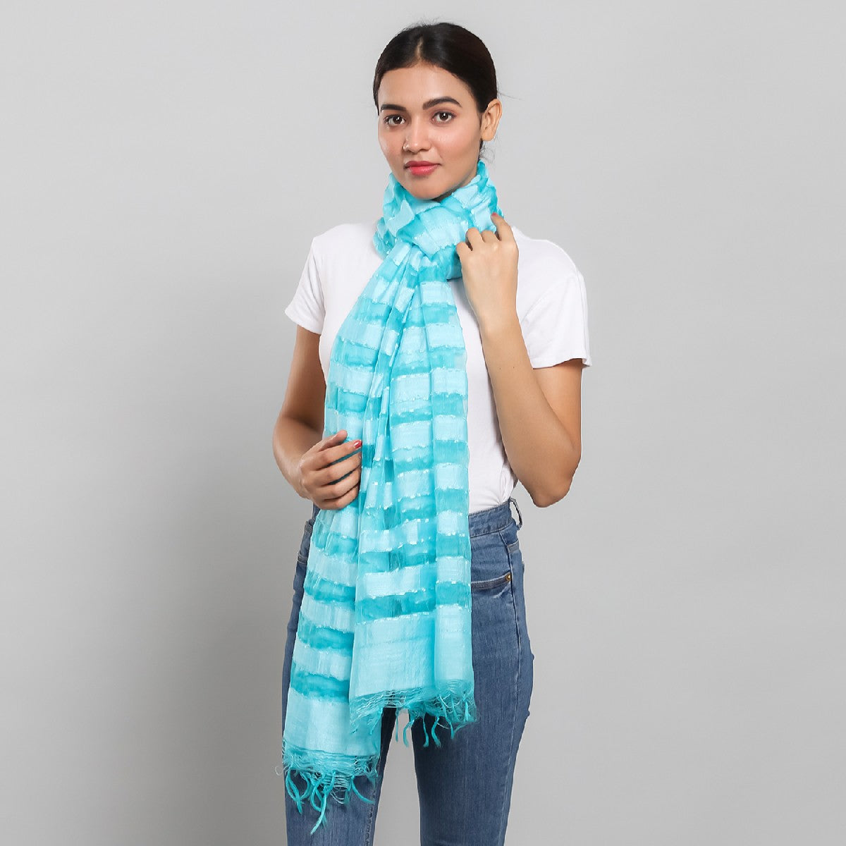 Turquoise or Pink Viscose Wrap/ Scarf with Fringe