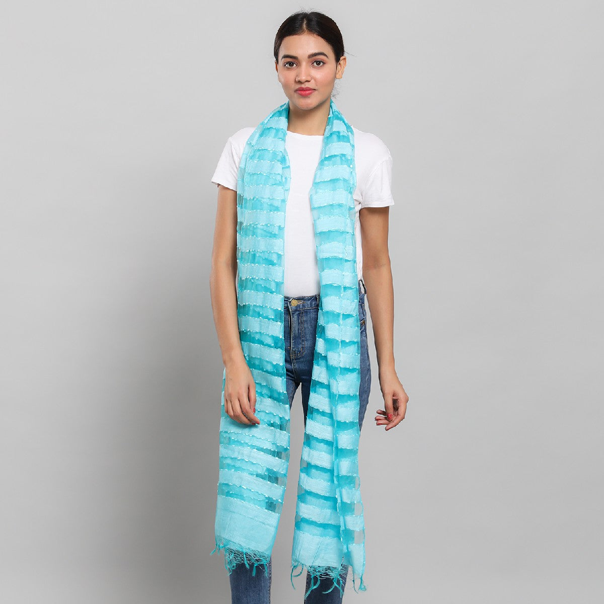 Turquoise or Pink Viscose Wrap/ Scarf with Fringe