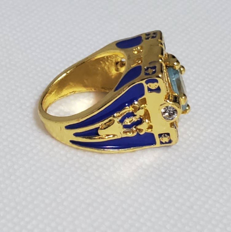 Unique Square Enameled 14k YG Aquamarine Ring