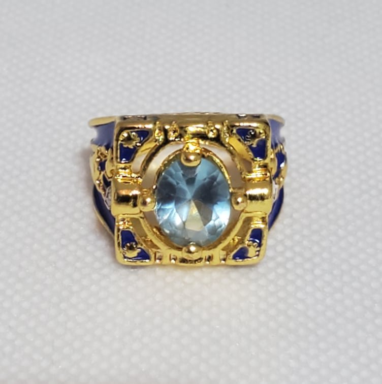 Unique Square Enameled 14k YG Aquamarine Ring
