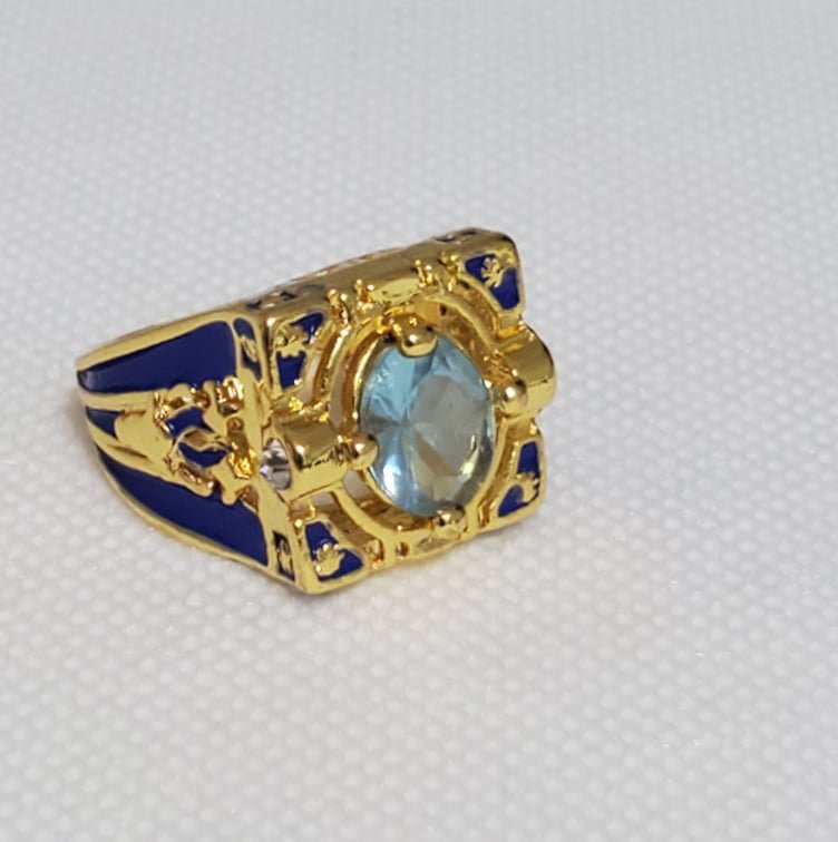 Unique Square Enameled 14k YG Aquamarine Ring