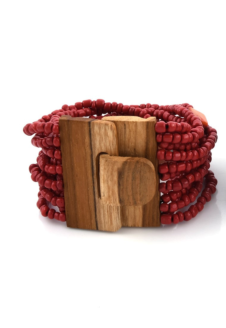 Wooden Buckle Sead Bead Stretch Bracelet Multi Colors