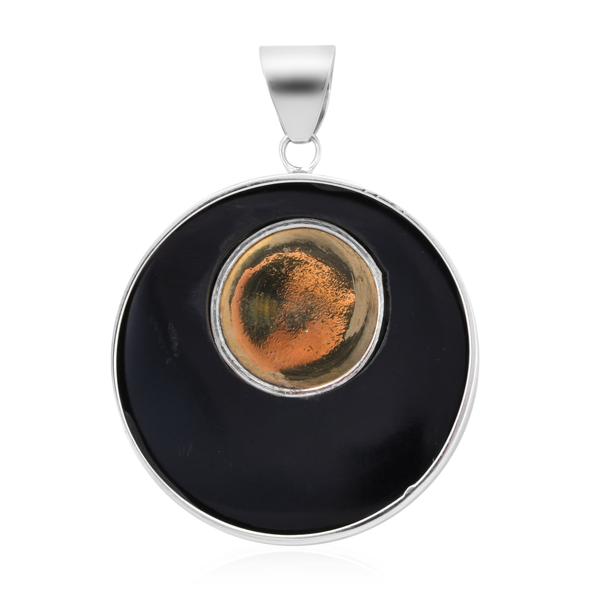 Unisex Abalone Shell Coin Pendant in Sterling Silver With Free Premium Chain