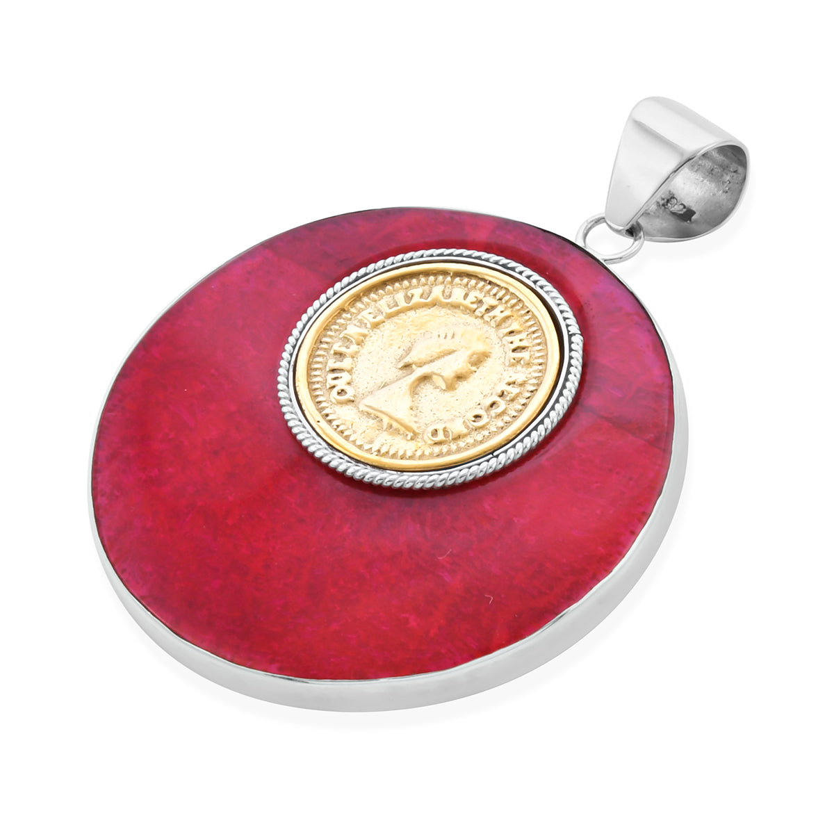 Natural Sponge Coral Shell Coin Pendant in Sterling Silver