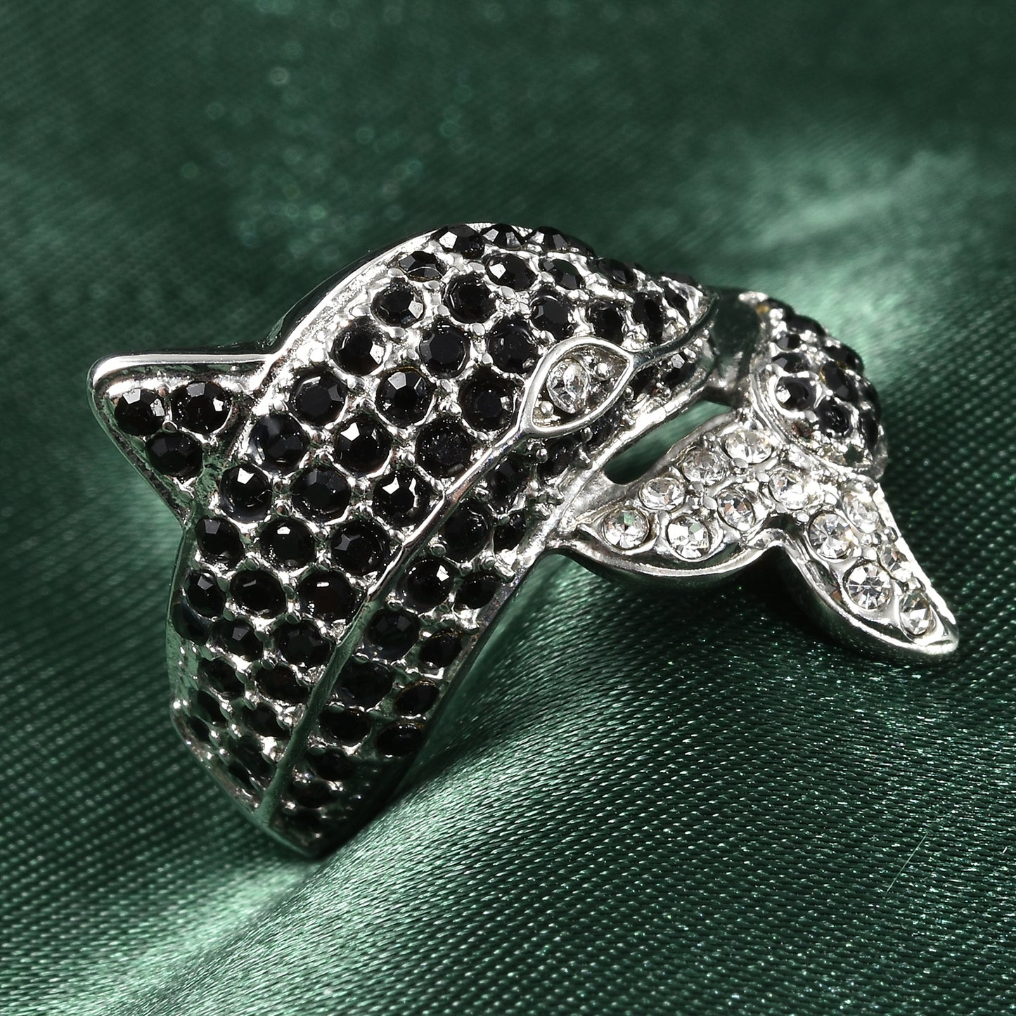 White and Black Crystal Dolphin Ring