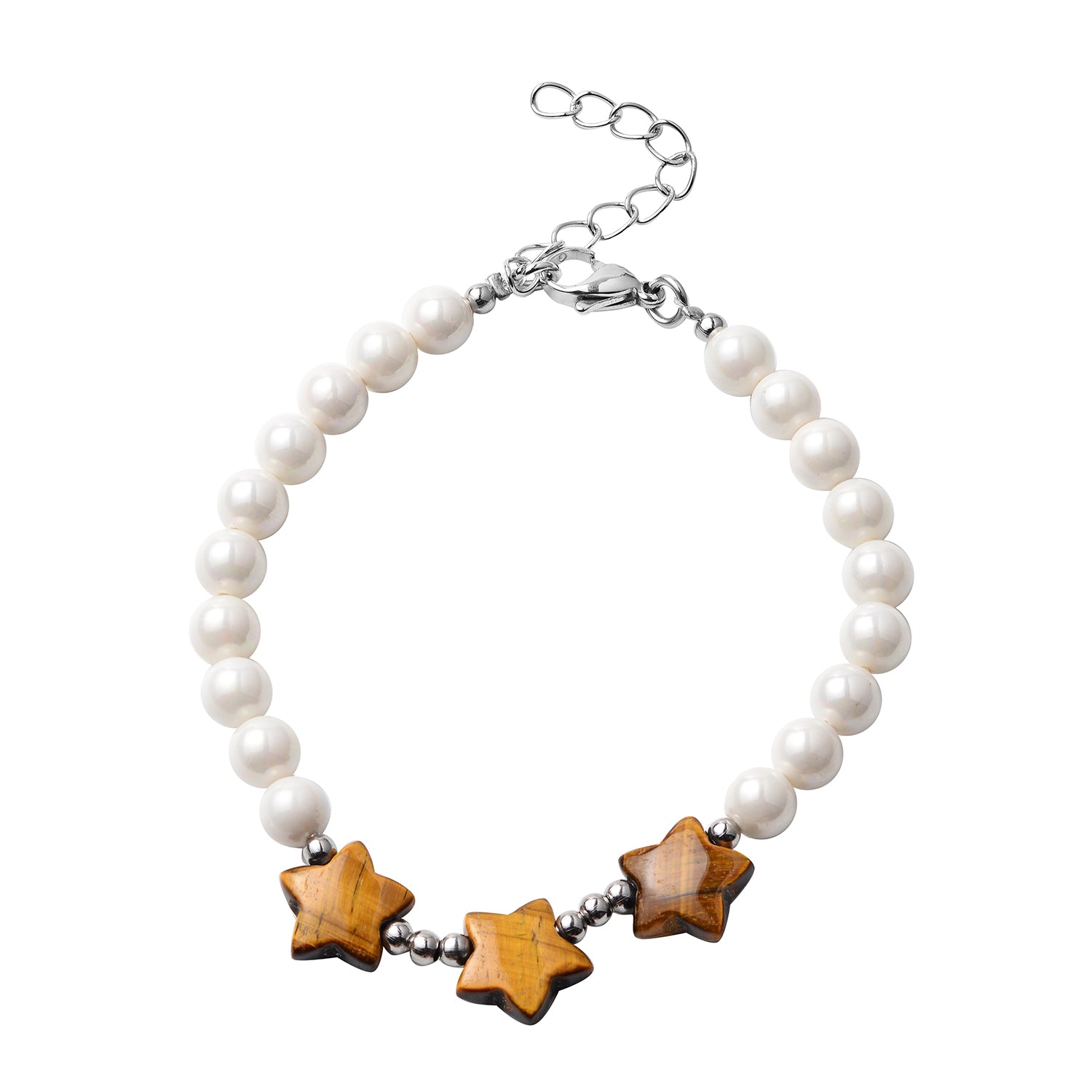 South African Yellow Tiger's Eye Amethyst or Lapis Lazuli and White Shell Pearl Bracelet