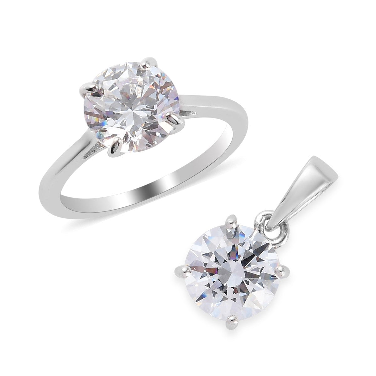 Zirconia Made from SWAROVSKI Platinum Over Sterling Silver Solitaire Ring Size 8 and Pendant