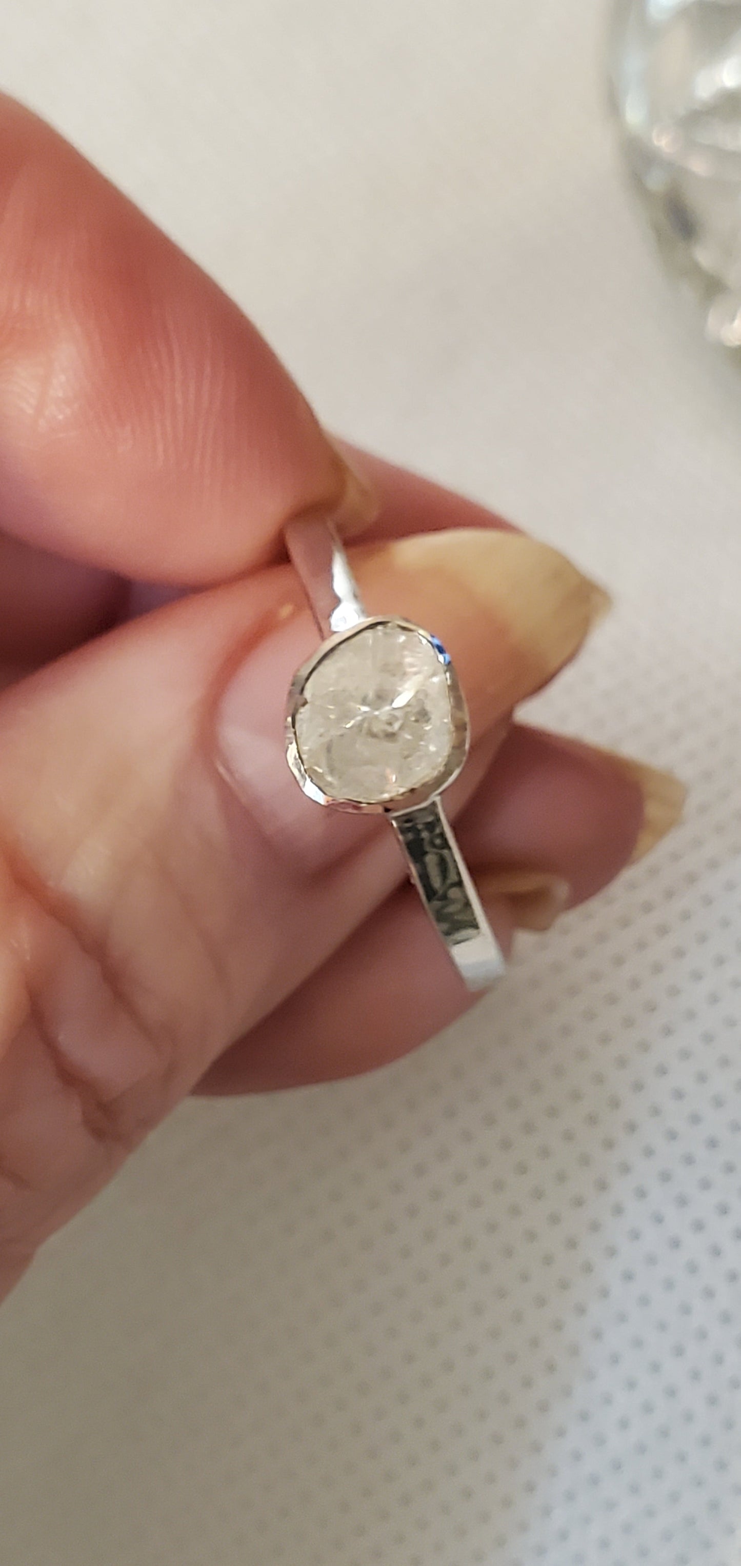 Artisan Crafted Polki Diamond Solitaire Ring in Platinum over Sterling Size 8 - WHIMSICALIA