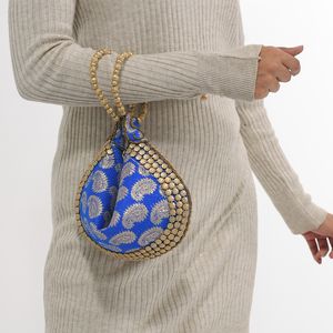 Royal Blue and Gold Potli Bag