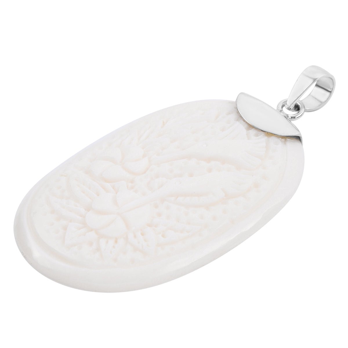 Bali Carved Bone Necklace in Sterling Silver - WHIMSICALIA