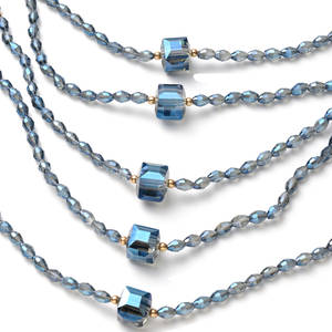 Blue Diamond and White Austrian Crystal Beaded Layered Necklace - WHIMSICALIA