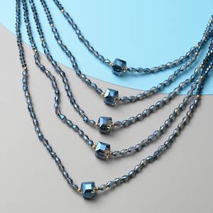 Blue Diamond and White Austrian Crystal Beaded Layered Necklace - WHIMSICALIA