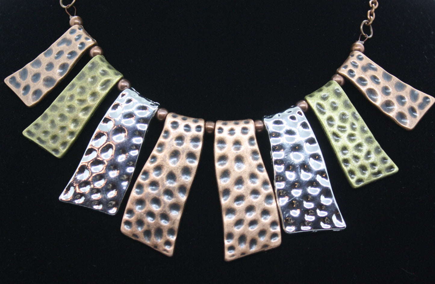 Tri Color Tribal Hammered Necklace and Earrings