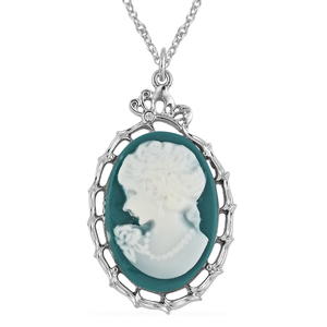 Teal Cameo Necklace and Earring Set