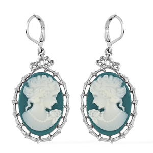 Teal Cameo Necklace and Earring Set