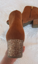 Load image into Gallery viewer, Chunky Glitter Heel Vegan Suede Bootie Sz 7.5 - WHIMSICALIA
