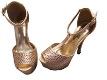 Load image into Gallery viewer, Champagne Crystal Studded High Heeled Shoes Size 8
