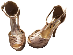 Champagne Crystal Studded High Heeled Shoes Size 8