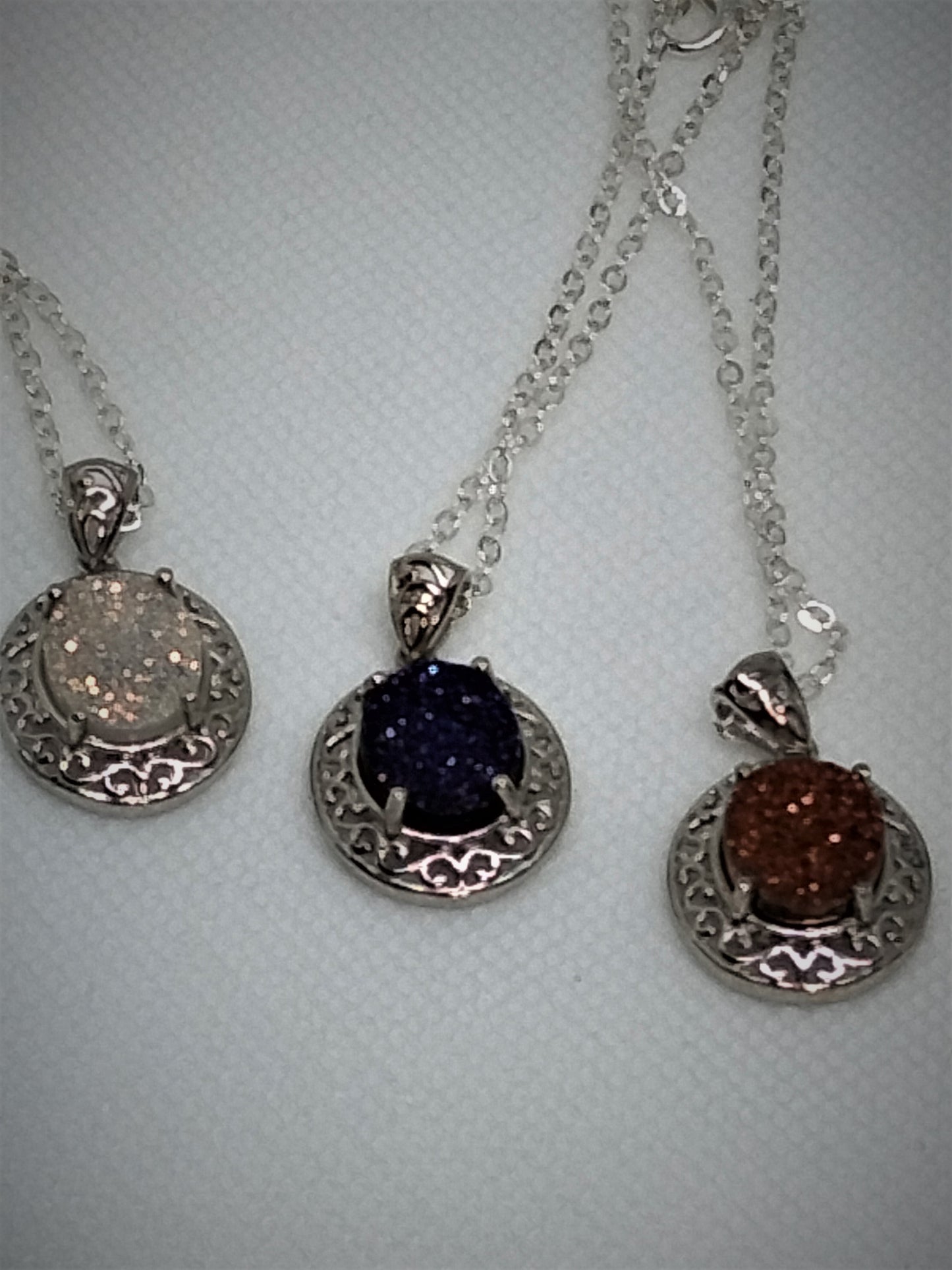 Iridescent Bali Drusy Pendant Necklaces