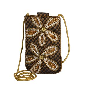 Black and Gold Embroidered Cross Body Bag