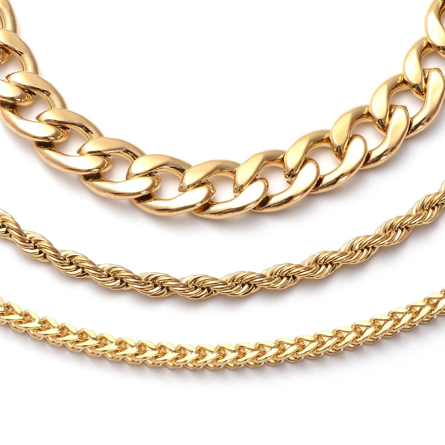 Set of 3 Figaro, Rope and Wheat Chain Bracelet