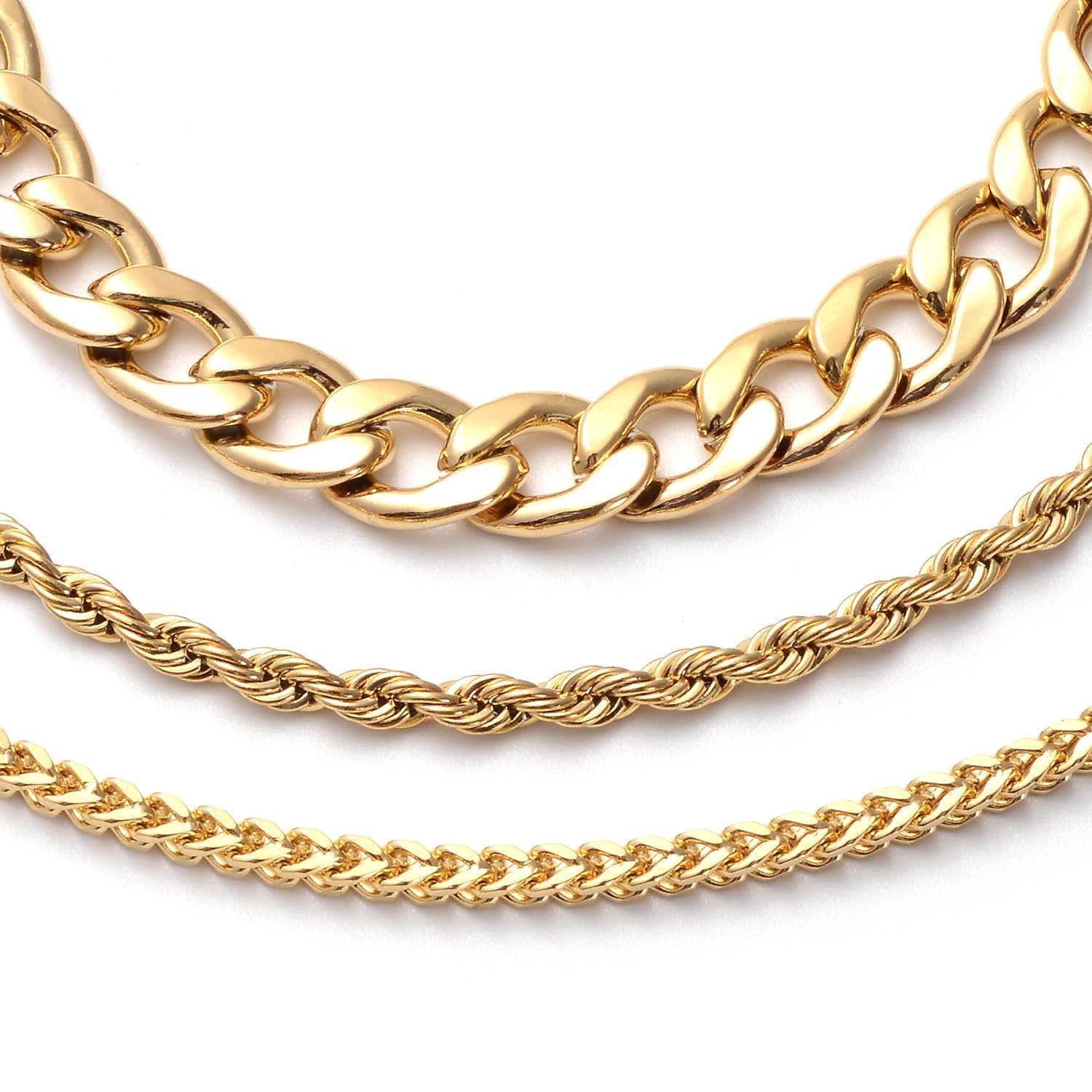 Set of 3 Figaro, Rope and Wheat Chain Bracelet