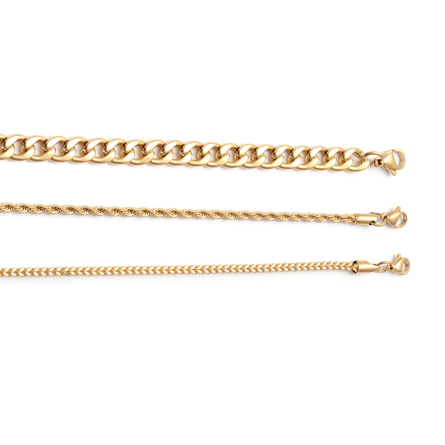 Set of 3 Figaro, Rope and Wheat Chain Bracelet