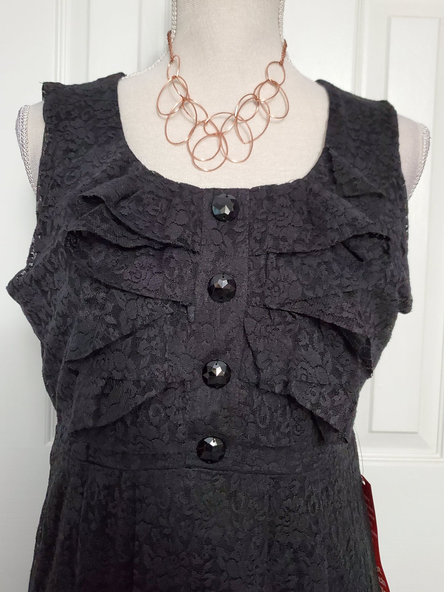 Black Lace Ruffled Front Dress Size 12