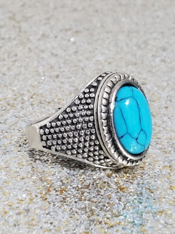 Blue Turquoise Ring Men's Size 10