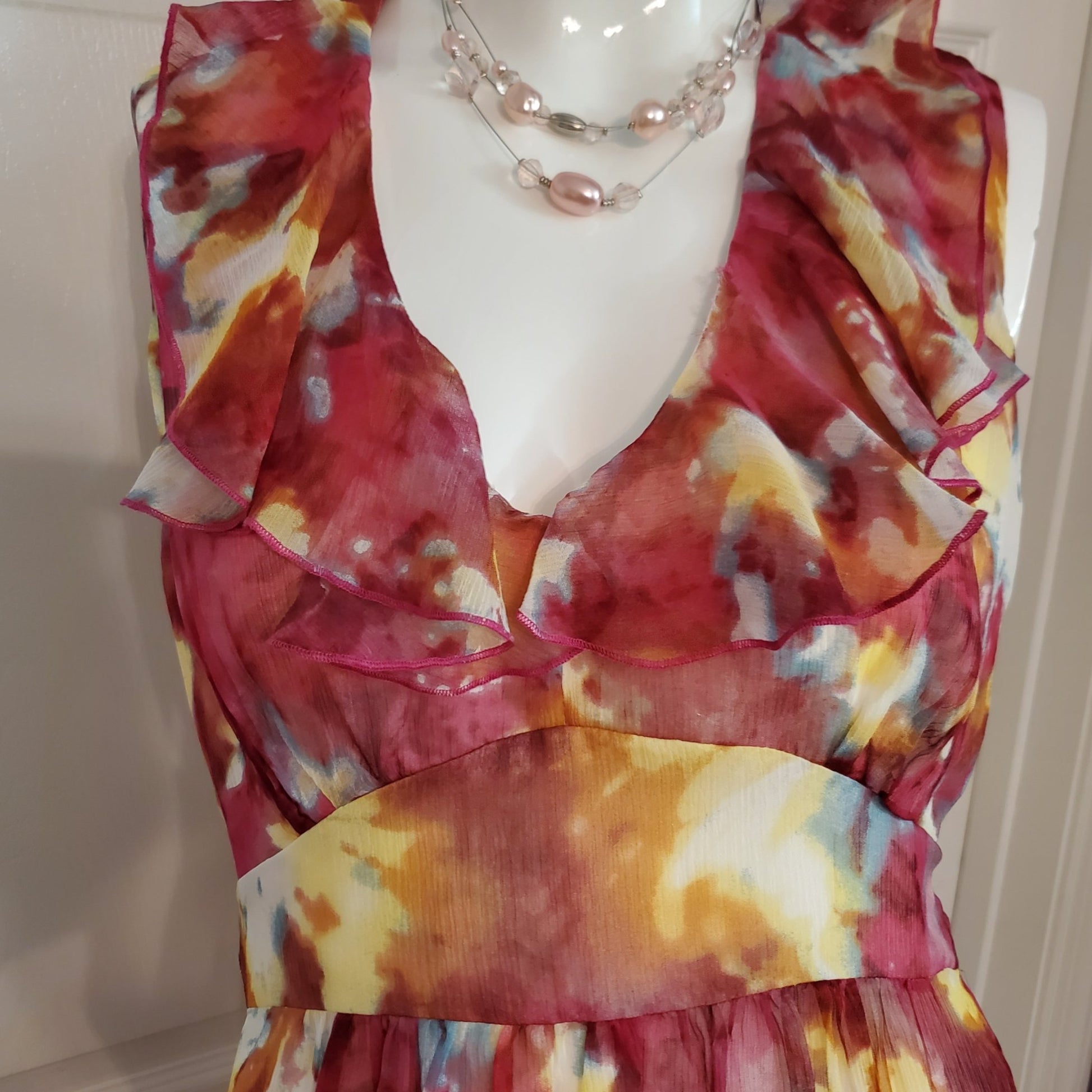 Vintage Chequer Pink and Yellow Ruffled Dress - Size 10