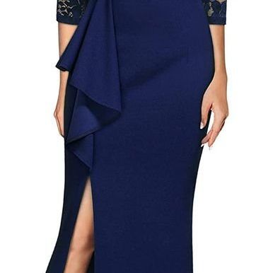 Products Miusol Formal V Neck Ruffle Split Evening Cocktail Long Dress