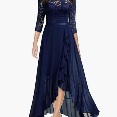 Miusol Women's Elegant Floral Lace Ruffle Split Hem Dress Size Small, Med