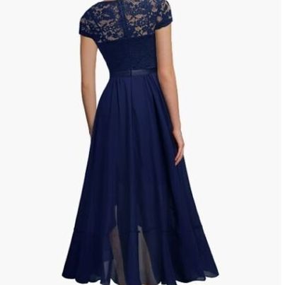 Miusol Women's Formal Blue Floral Lace Chiffon Evening Maxi Dress Size Medium, Large