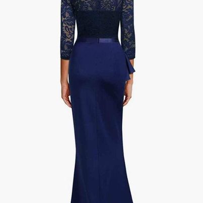 Miusol Formal V Neck Ruffle Split Evening Cocktail Long Dress