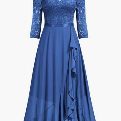 Miusol Women's Elegant Floral Lace Ruffle Split Hem Dress Size Small