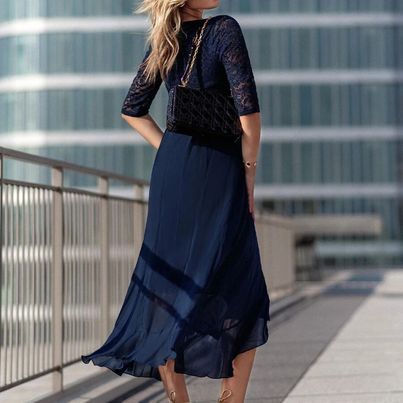 Miusol Women's Elegant Floral Lace Ruffle Split Hem Dress Size Small, Med