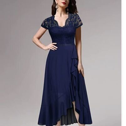 Miusol Women's Formal Blue Floral Lace Chiffon Evening Maxi Dress Size Medium, Large