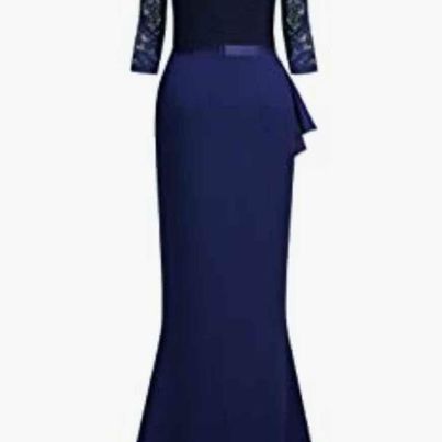 Miusol Formal V Neck Ruffle Split Evening Cocktail Long Dress