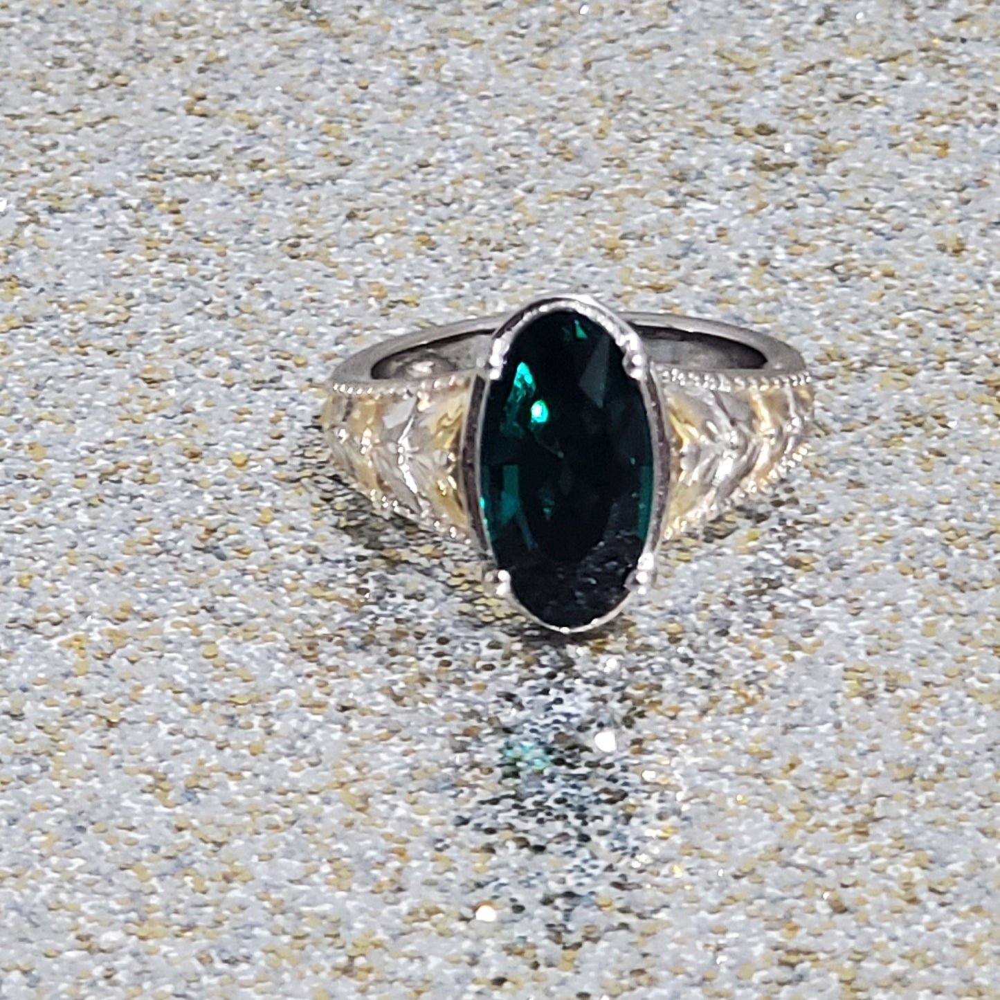 KARIS Emerald Crystal Solitaire Ring in ION Plated 18K YG Size 7 - WHIMSICALIA