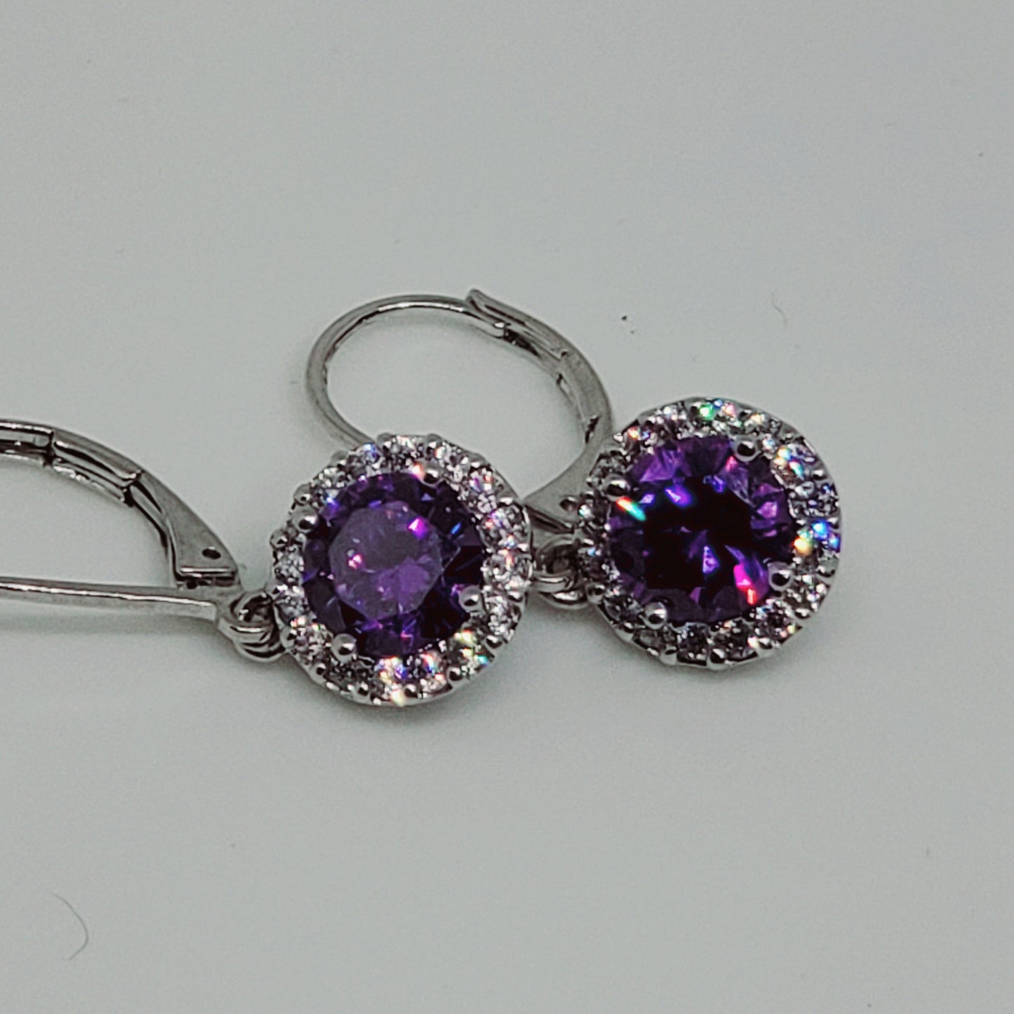 Purple Sapphire and Diamond Halo Drop Earrings - WHIMSICALIA